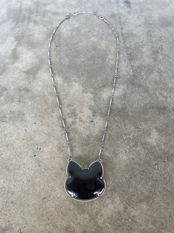 large enamel black cat necklace