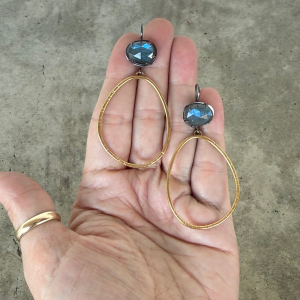 labradorite two tone hatch hoop earrings