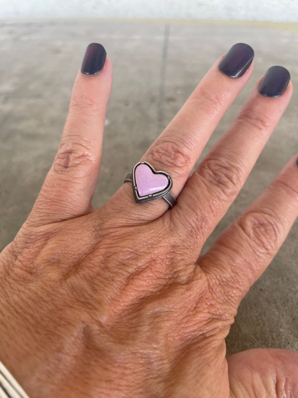 tiny enamel heart ring-pink