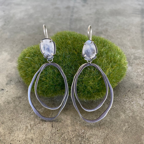 rainbow moonstone double rough cut earrings