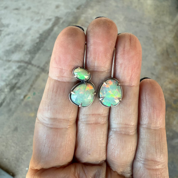 rounded asymmetrical welo opal drop earrings