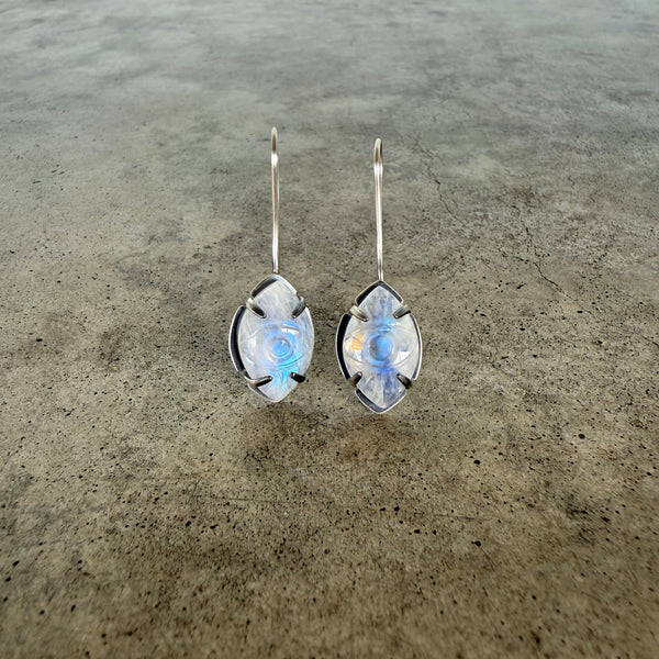 rainbow moonstone evil eye earrings