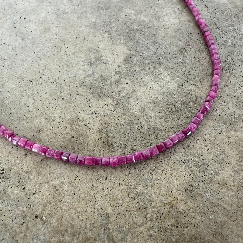 faceted ruby cube necklace
