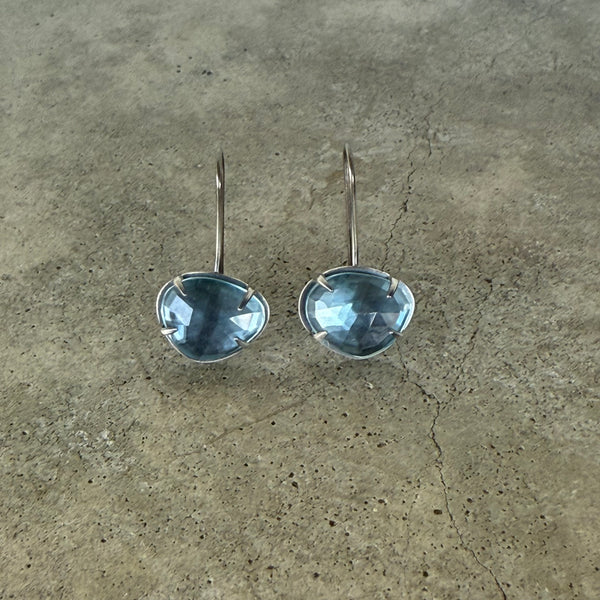 faceted freeform blue topaz earring