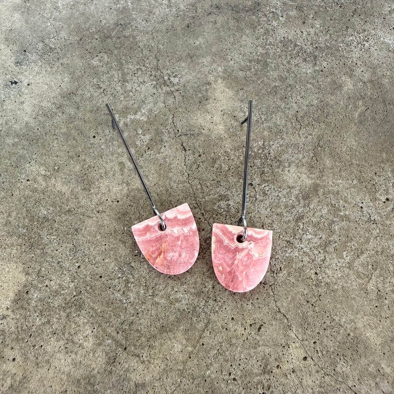 rhodochrosite long bar post earrings