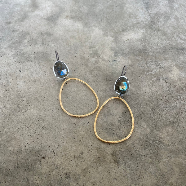 labradorite 2 tone hatch hoop earrings