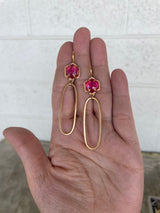 pink sapphire hexagon long oval earrings