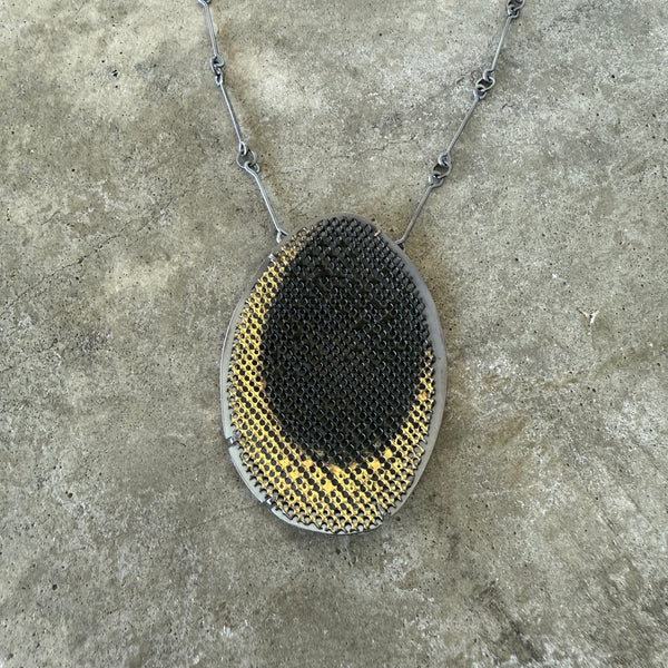 half moon enamel mesh necklace