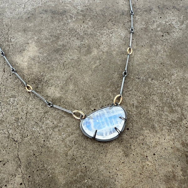 rainbow moonstone two tone freeform necklace