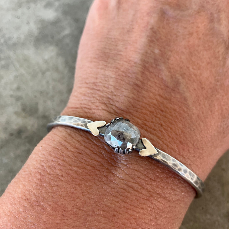 salt & pepper diamond heart cuff bracelet