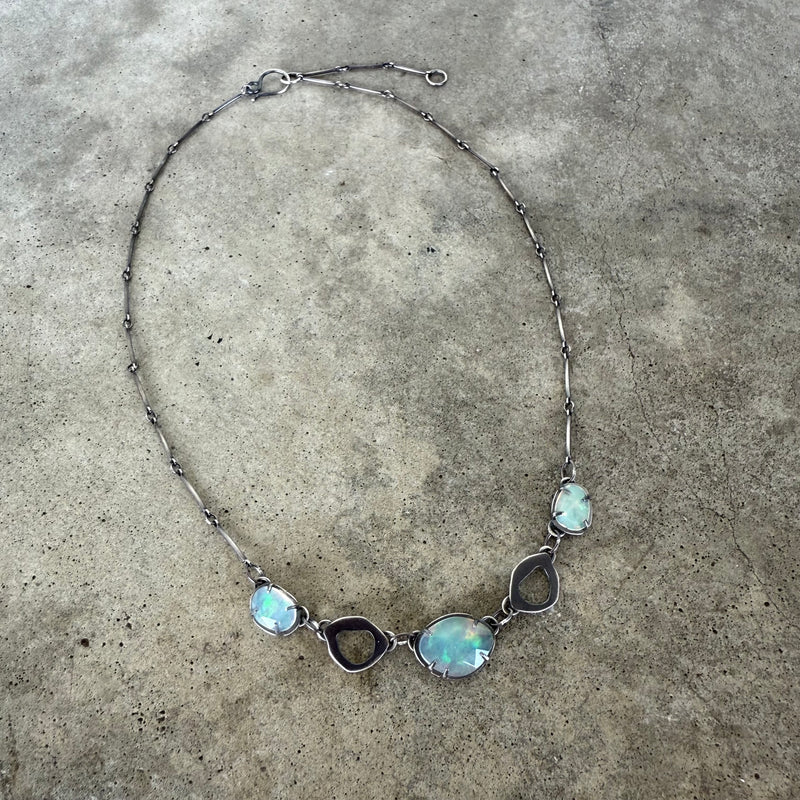tiny rough cut and welo opal necklace