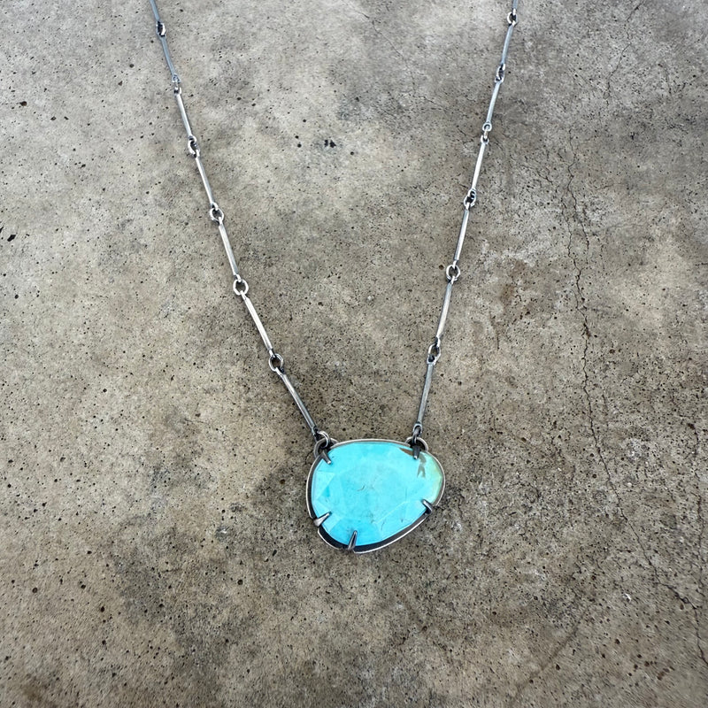 faceted turquoise single stone necklace
