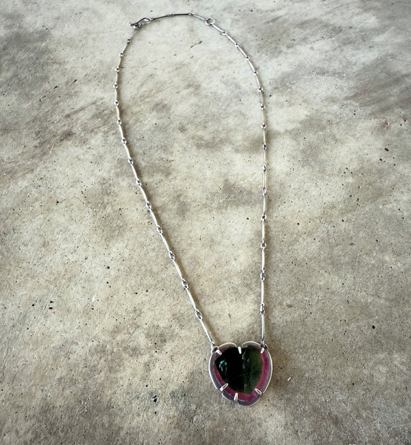 watermelon tourmaline heart necklace