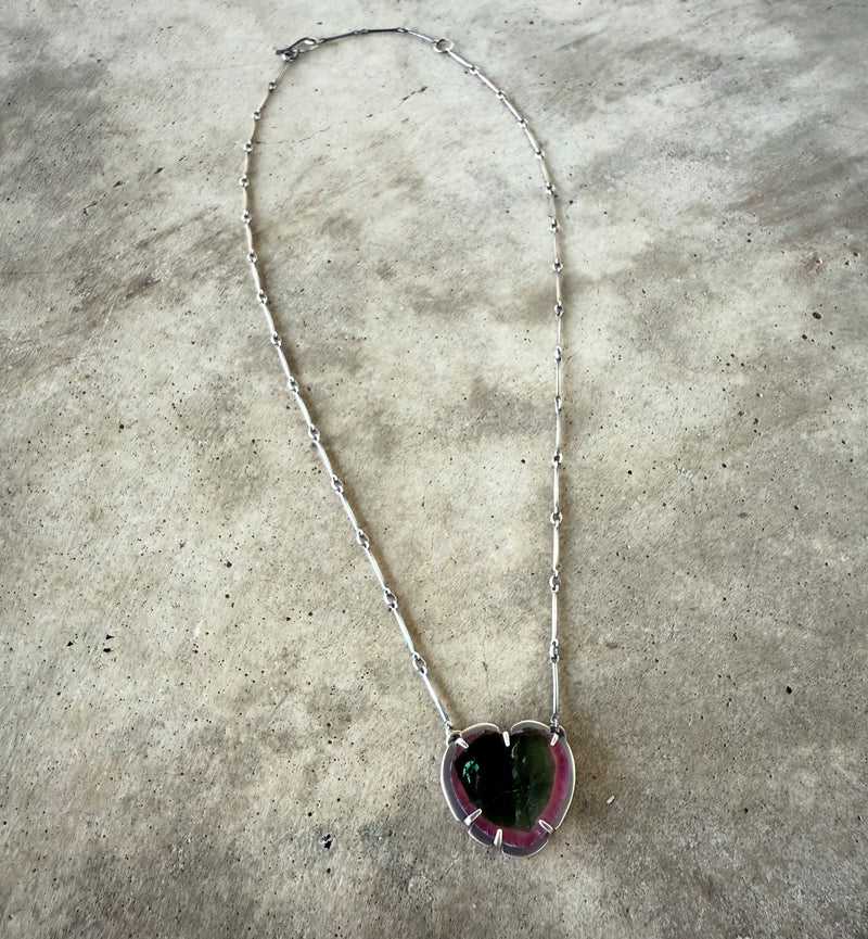 watermelon tourmaline heart necklace