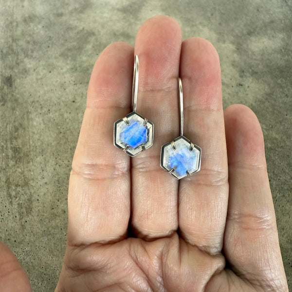 rainbow moonstone hexagon earrings