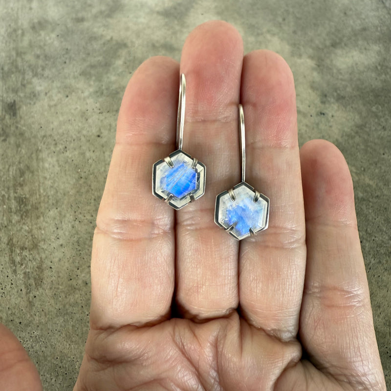 rainbow moonstone hexagon earrings