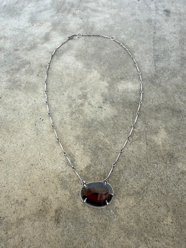 faceted garnet single stone necklace