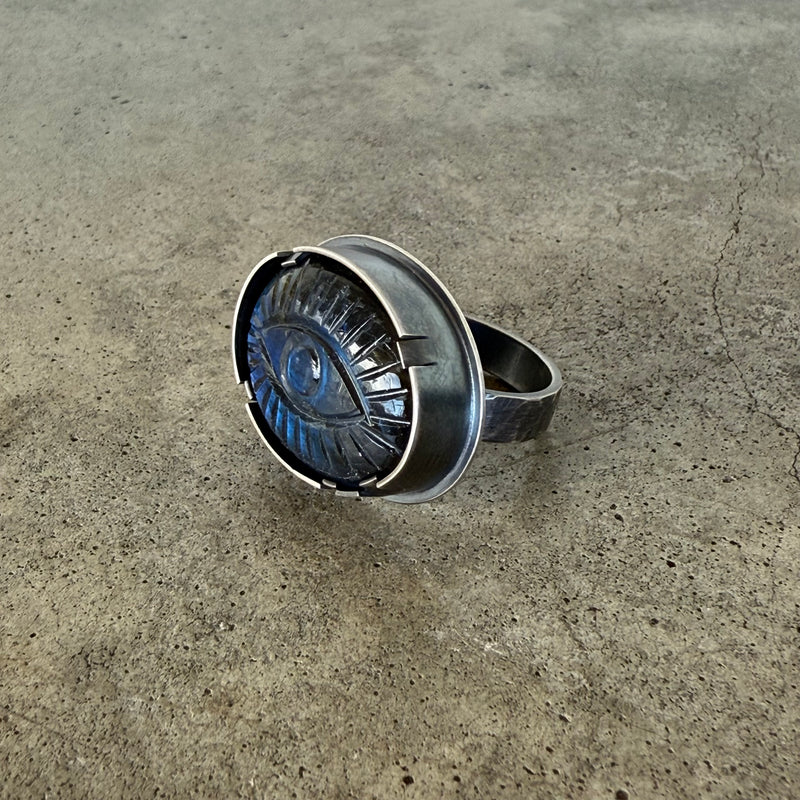 large labradorite evil eye ring