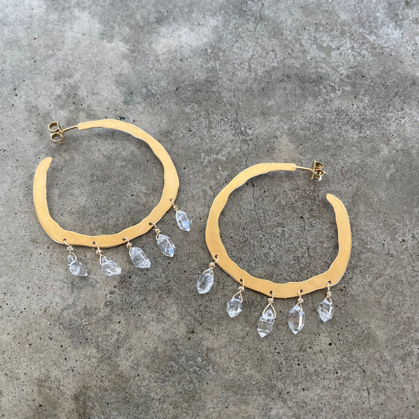 vermeil rough cut hoops with Herkimer diamonds