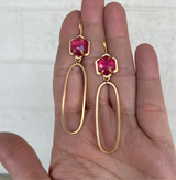 pink sapphire hexagon long oval earrings