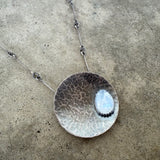 hammered dish necklace with rainbow moonstone