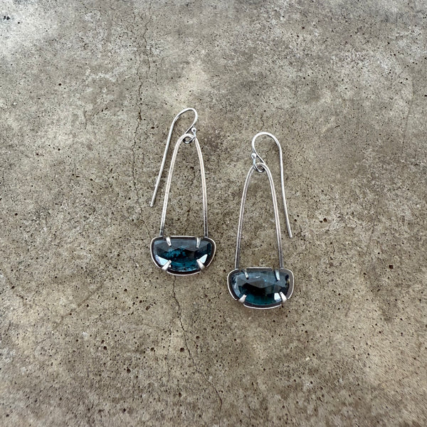 small teal kyanite arc earrings