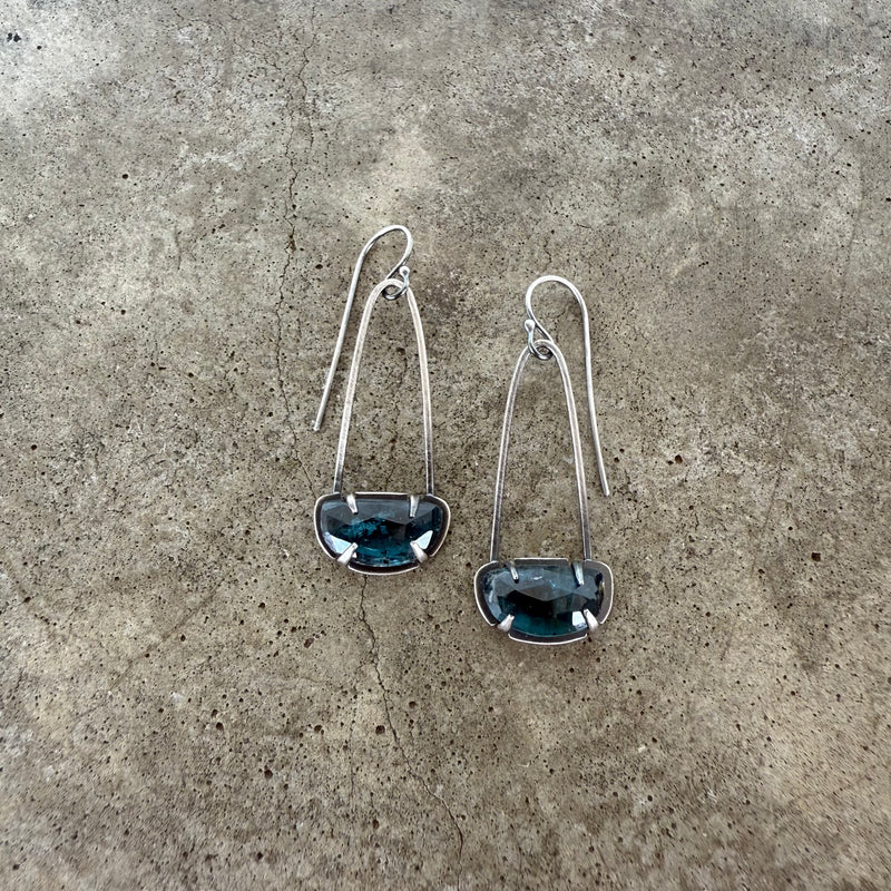 small teal kyanite arc earrings