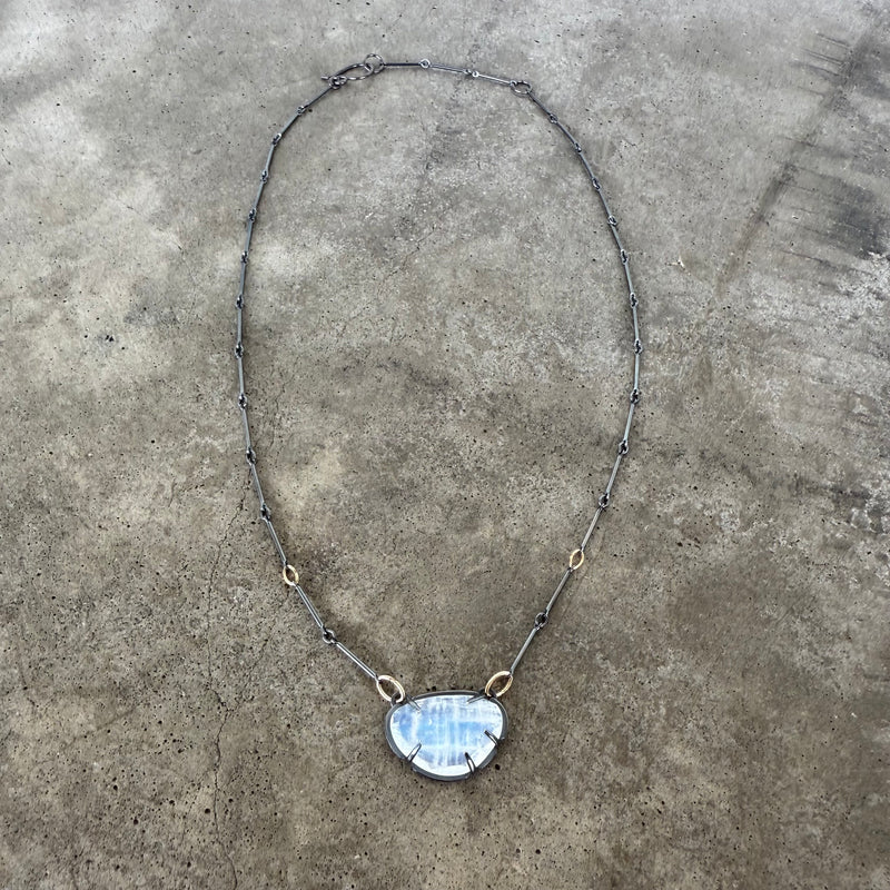 rainbow moonstone two tone freeform necklace