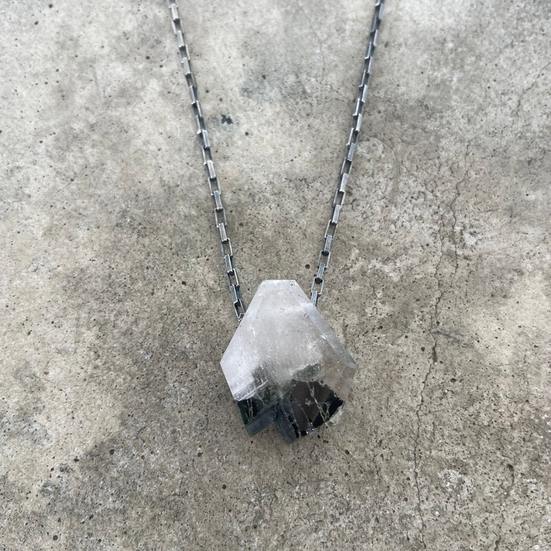 double point tourmaline in quartz geometric pendant