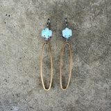 opal two tone long oval earrings