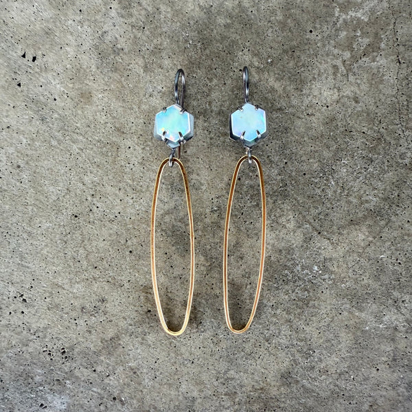 opal two tone long oval earrings