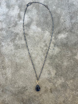small 2 tone single stine necklace with spectralite - Lisa Crowder Studio