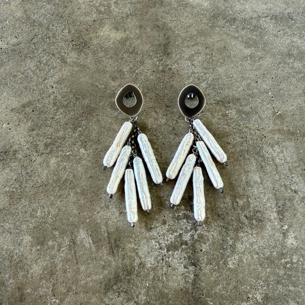 rough cut pearl cluster earrings