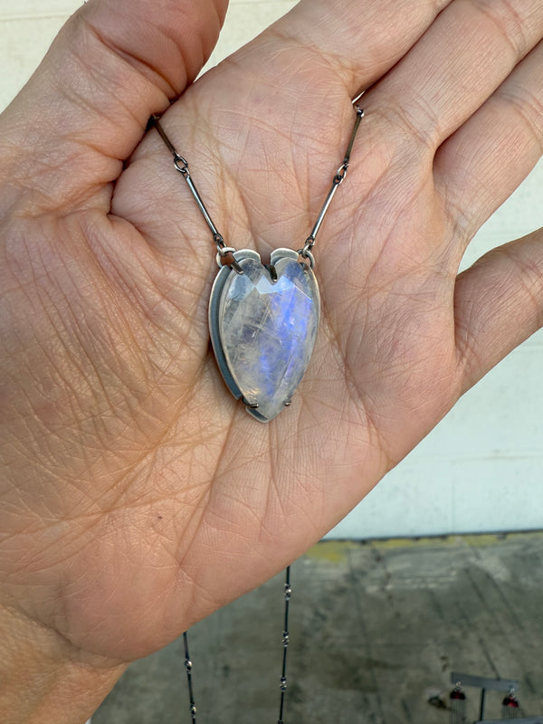 rainbow moonstone heart necklace