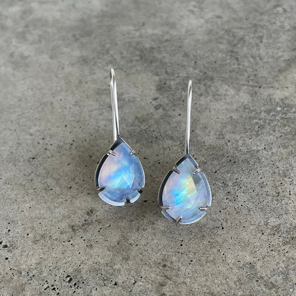small rainbow moonstone teardrop earrings