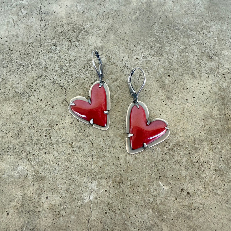 dangle enamel heart earrings