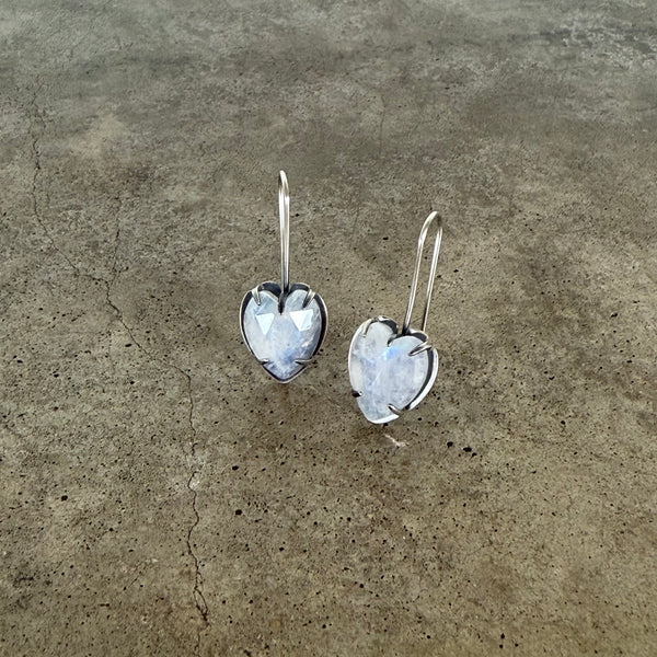 rainbow moonstone heart earrings