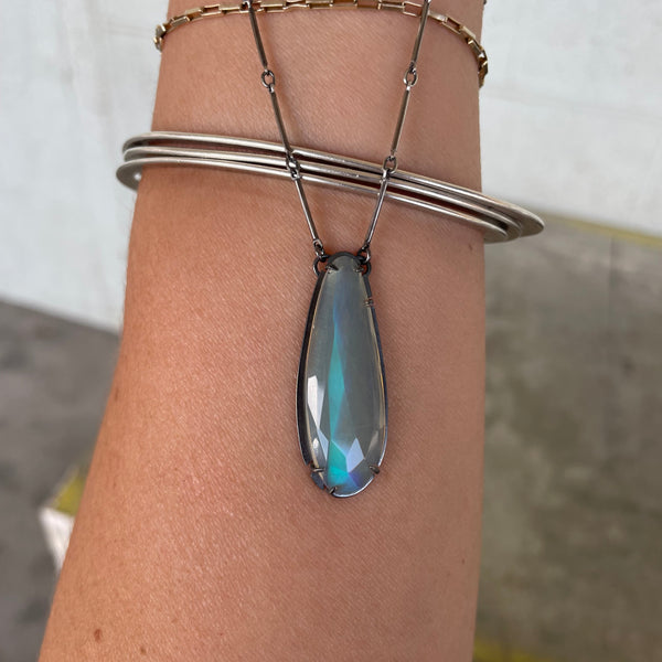 long opal single stone necklace