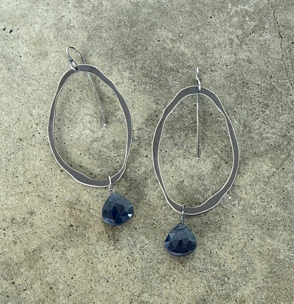 extra thin rough cut earring with stone