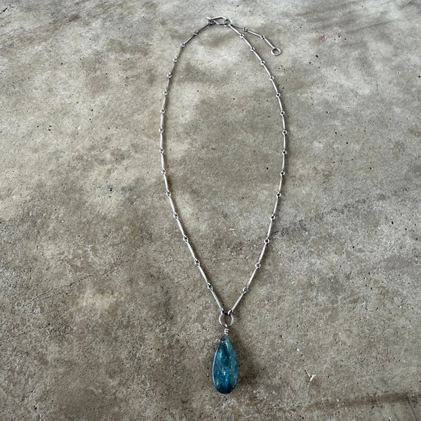 faceted aqua kyanite teardrop necklace