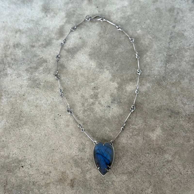 elongated labradorite heart necklace