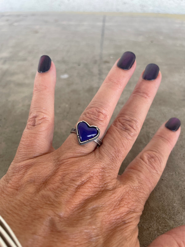 tiny enamel heart ring-royal blue