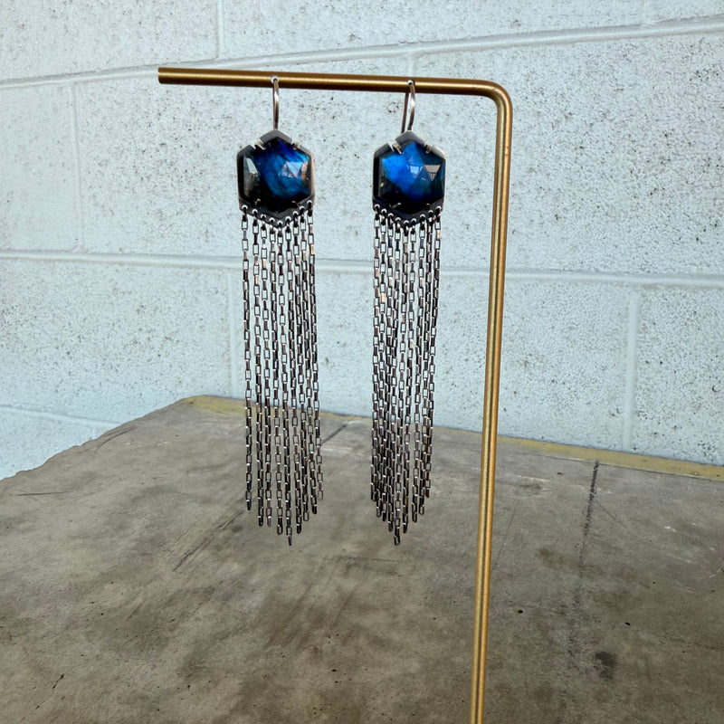 geometric labradorite fringe earrings
