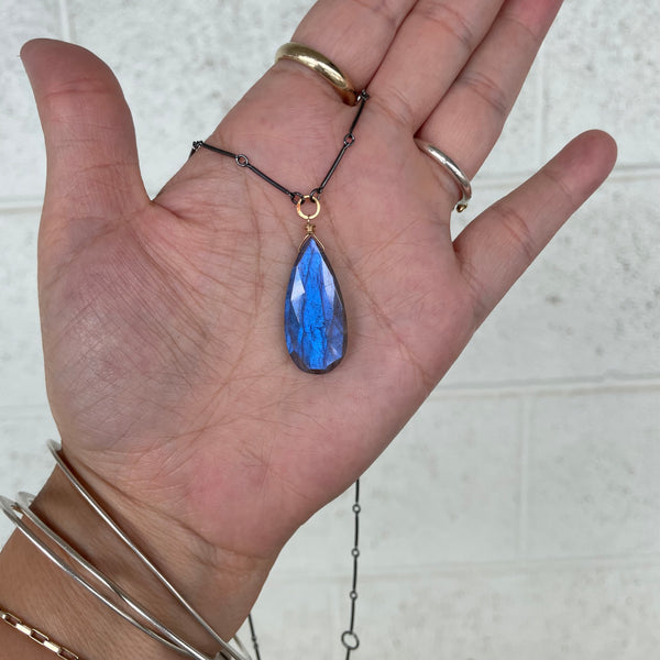 large faceted labradorite teardrop necklace