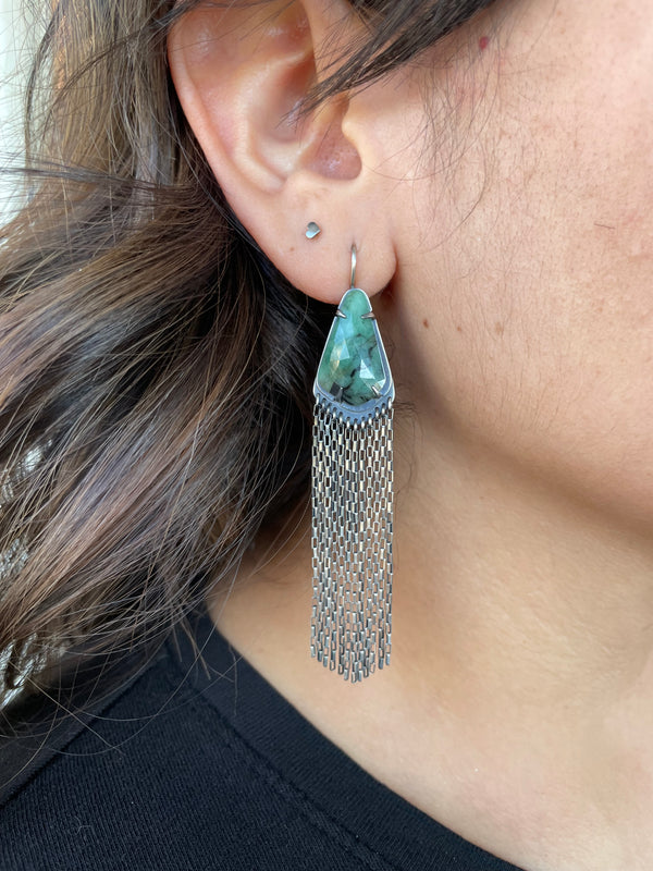 emerald fringe earrings