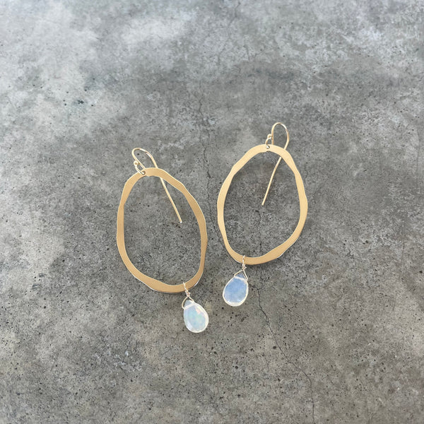 extra thin rough cut earring with opal-gold