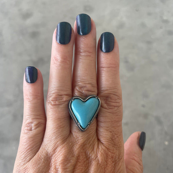 turquoise enamel heart ring