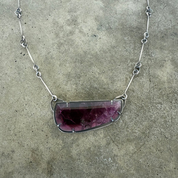 pink tourmaline slice necklace