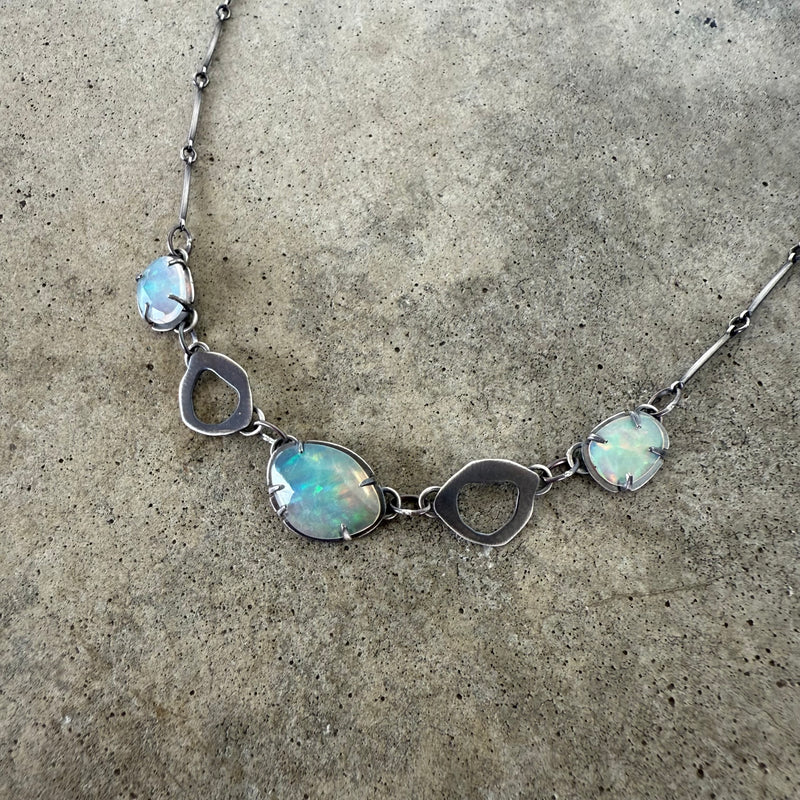 tiny rough cut and welo opal necklace