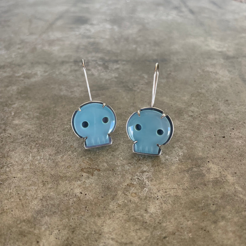 aqua chalcedony skull earrings